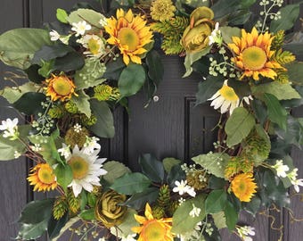 Front Door Wreath, Spring Wreath, Summer Wreath, Front Door Decor, Sunflower Wreath