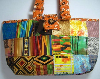 Quilted Knitting Tote, Ethnic African Tribal Fabric, Library Book Bag, Market Tote Bag, Patchwork Quilted Tote Bag, Yarn Project Tote Bag
