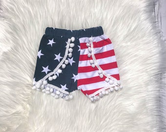 American Flag Pom Pom Shorts / Fourth of July Shorts / Memorial Day Shorts / Merica / Toddler Kid Clothing / America Proud