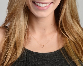 Dainty Circle Necklace, Karma Necklace, Gold Circle Necklace, Minimalist Necklace, Layering Necklace, 14kt Gold Fill, Rose Gold Fill, Silver