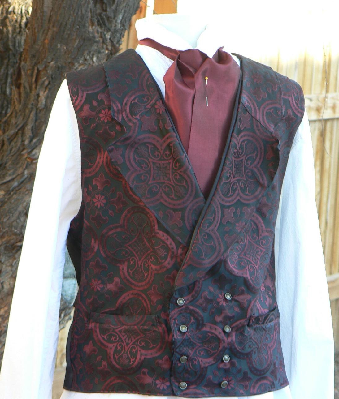 Mens Victorian Double Breasted Brocade Vest Steampunk Regency