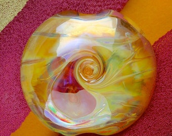 Handmade Lampwork Focal Bead "Ethereal Twist" SRA Glass Bead Lentil ~ OOAK Textural Organic Silver Glass Lustre ~ Warm Neutrals