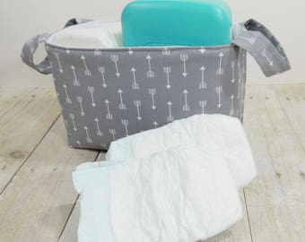 Fabric Storage Basket - Diaper Caddy - Arrows on Gray - Toy Storage
