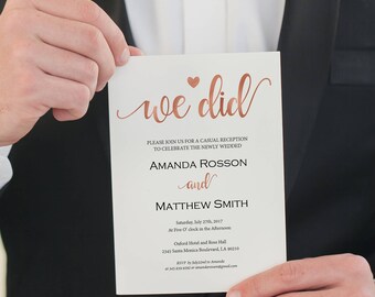 Elopement Announcement - Marriage Announcement - We Did - Rose Gold Wedding Invitation - Editable Text - Downloadable wedding #WDH812259