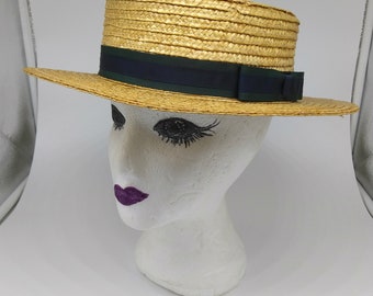 Vintage Classic Boater Hat, Straw Hat, Summer Hat, Straw Boater, Skimmer Hat
