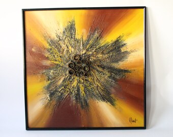 1970 R.PARRET 36 in. X 36 in. classic SUNBURST colorfull painting retro vintage era
