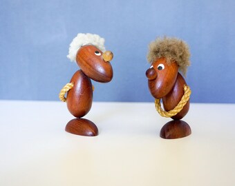Vintage Mid Century Modern Hans Bolling Style Wooden Teak Figurine - Optimist & Pessimist