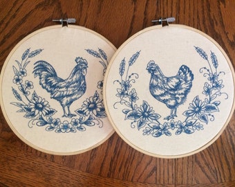 Blue Rooster and Hen