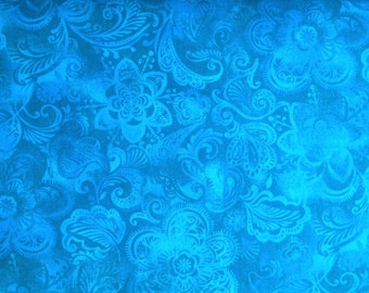Turquoise blue floral fabric by the yard - turquoise fabric by the yard - blue fabric by the yard - #15315