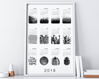 2018 Printable Calendar| 2018 Wall Calendar| Calendar 2018 Wall| 2018 Calendar Printable| 2018 Desk Calendar| Minimalist Poster Calendar