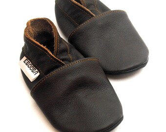SALE - 50% soft sole baby shoes leather infant girl dark brown 12 18 Lederpuschen chaussurese garcon fille Krabbelschuhe ebooba OT-13-DB-M-3