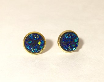 10mm druzy earrings in cobalt blue
