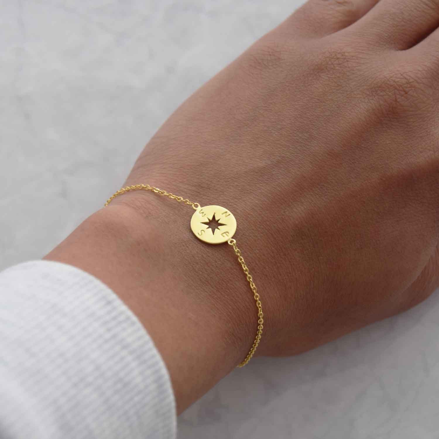 Gold compass bracelet compass bracelet dainty disc bracelet