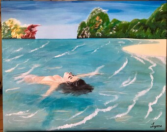 ORIGINAL painting - Relaxing Float in the sea