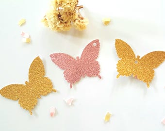 Butterfly die cuts,Gold butterfly die cuts,Glitter butterfly tags,Butterfly party decor,Wedding Butterfly cut outs,Pink glitter butterflies