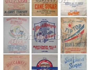 Vintage Flour, Sugar and Feed Sack Digital Collage Sheet - DIY Printable - INSTANT DOWNLOAD