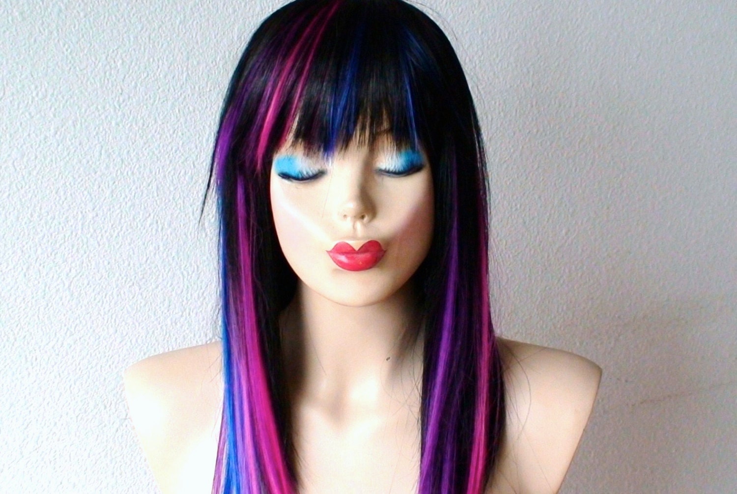 Galaxy Ombre Wig Black Pink Purple Blue Ombre Wig Medium