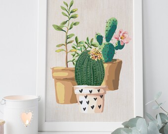 cactus decor, cactus print, succulent print, cactus watercolor, succulent wall art, botanical print,