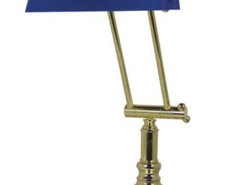 Desk/Banker's lamp brass knee joint-glass shade Blue *