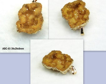 Druzy drusy Geode Pendant Gemstone Focal Bead Gold Electroplated Dipped (ABC-1-6)
