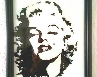 Black Marilyn Monroe portrait, glass painting,.
