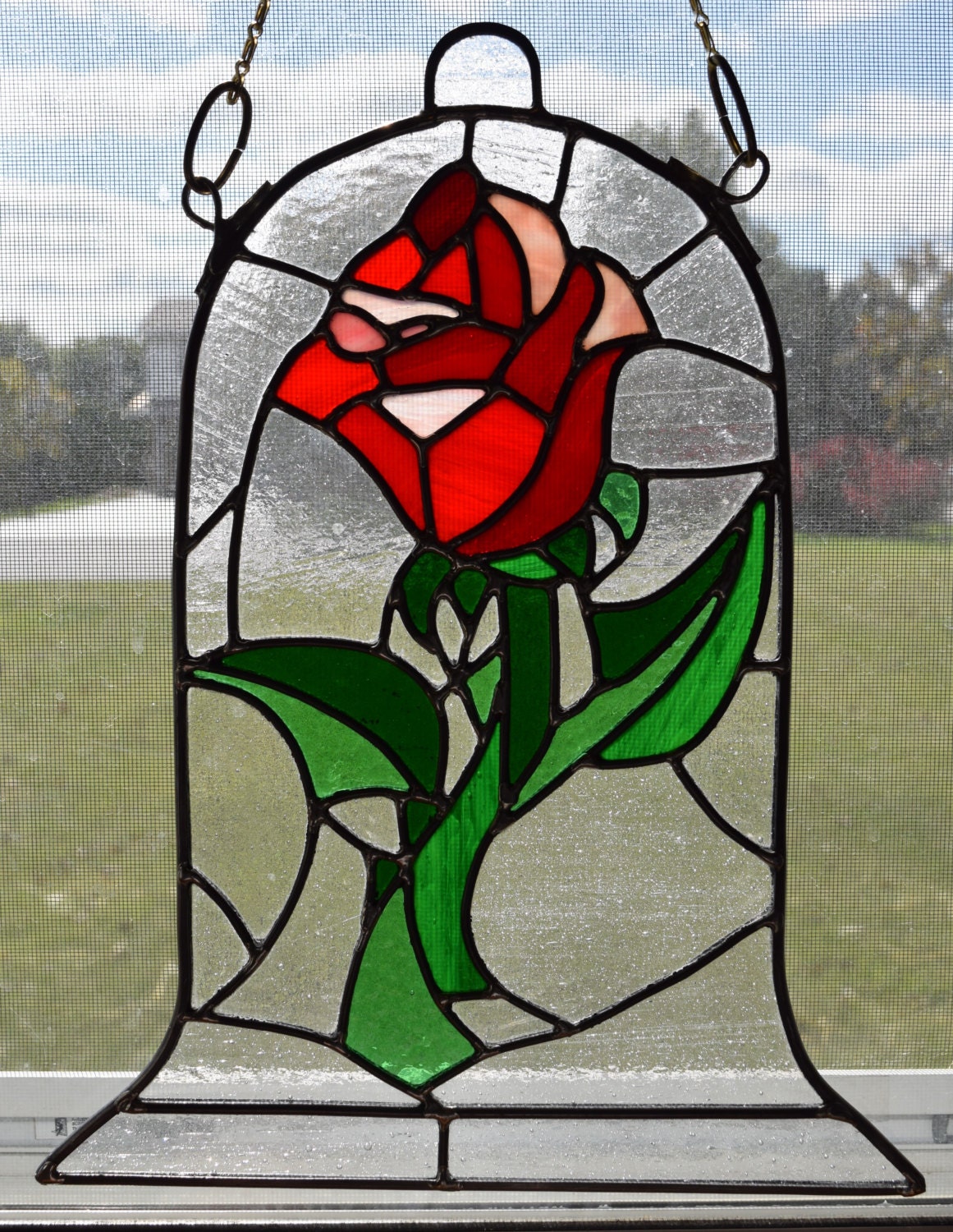 Beauty and the Beast Rose Leaded Stained Glass