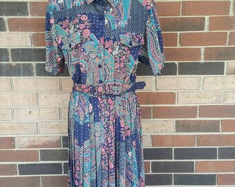 Vintage floral belted dress size 16