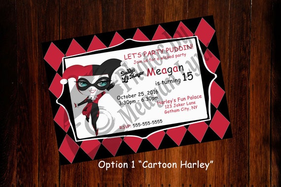 Harley Quinn Birthday Invitation Digital