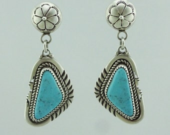 Old Pawn Native American Navajo Turquoise Sterling Silver Earrings Stamped