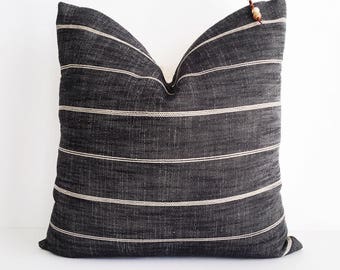 Black and cream embossed striped pillow cover 16x16