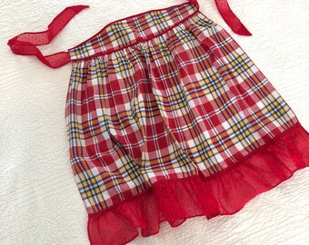 Vintage Red Plaid Apron - Mid Century Apron - Half Apron