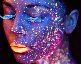 Neon Bright, Glitter Makeup, Day Glow Make Up, Blacklight Reactive, Black Light, Cosmetic, Electric, Eyes Lips Face, Nails Nail Art, Tattoos