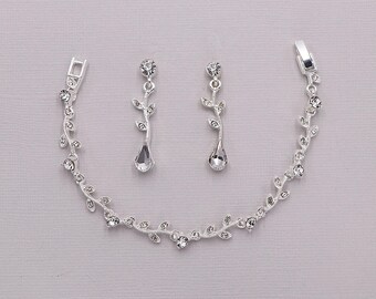 Crystal Wedding Bracelet Set, Crystal Rhinestone Vine Teardrop Bracelet Earrings Set, CZ Swarovski Crystal Wedding Set, Carla Bracelet Set