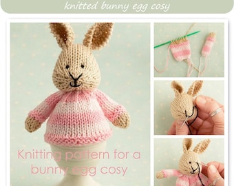 Toy knitting pattern for a bunny egg cosy, Easter bunny