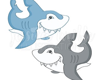 Great White Shark Cute Digital Clipart, Shark Clip art, Shark Graphics, Toothy Shark Illustration, #422