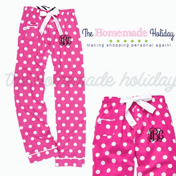 Pink Polka dot monogram pajama pants monogramed pajamas