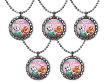 5 Nick Jr. Paw Patrol SKYE & EVEREST Pup Power! 3D Bottle Cap Necklace Birthday Party Favors