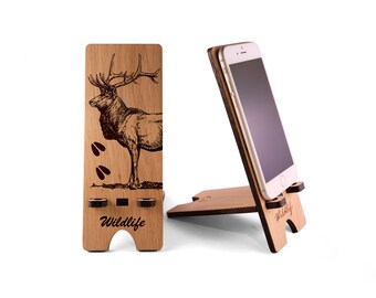 Wood iPhone Stand, Wildlife Themed Phone Stand, Wooden Docking Station
