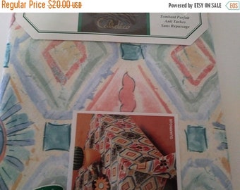 On Sale Vintage and NEW, Calitex Calideco Tablecloth, 60" x 80", Easter Tablecloth,, 100% Polyester, Pastel Watercolor, Made in France