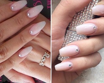 Press on nails • Natural pink nails • Swarovski crystals • false nails • Fake nails • Coffin nails • Acrylic nails • gel nails •