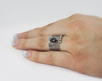 Silver-Ring "granulate-Garnet"