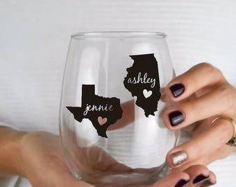 Best Friends Wine Glass, Best Friend Gift, Long Distance Best Friend, Long Distance Gift, Best Friend Long Distance, Going Away Gift, State