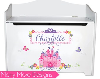 Girls Personalized Toy Box Kids Toybox Bench Toy Storage Toy Chest Toys Childs Princess Bin Boxes for Baby Girl Nursery Room benches BENC
