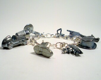 Upcycled Monopoly Game Pieces, Monopoly Charm Bracelet, Recycled Pewter Game Pieces
