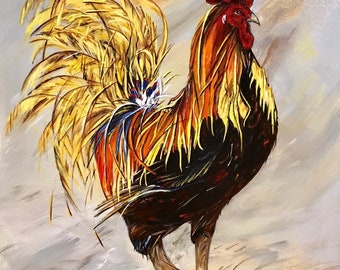 Sunset Rooster - Original Art Print - Farmhouse-Barn-Primitive Art