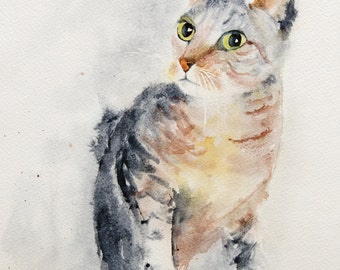 Cat watercolor - Tabby watercolor Original painting, Original Watercolour, Watercolor, cat watercolour