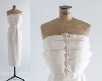 70's Ivory Tube Dress- Vintage 1970s Silk Strapless Gown- Perla Dress