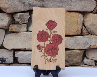 Red Rose Woodburning Pyrography