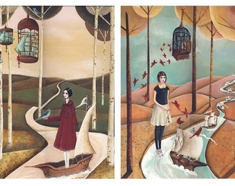Birdcages and Ships Print Set