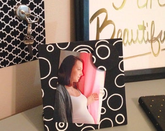 Desk Accessory, Desk Organizer, Magnetic Board, Desk Gift for Her, Memory Board, Black and White Circles, Picture Frame, Magnet, 7 x 7